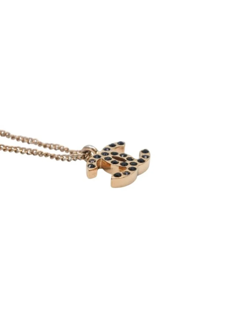 Chanel CC Logo Necklace 01 43.5 Metal Rhinestone Gold Black